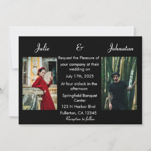 Elegant Black and White Handwritten Photo Wedding  Invitation