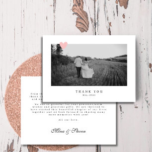 Elegant Black and white heart photo wedding Thank You Card