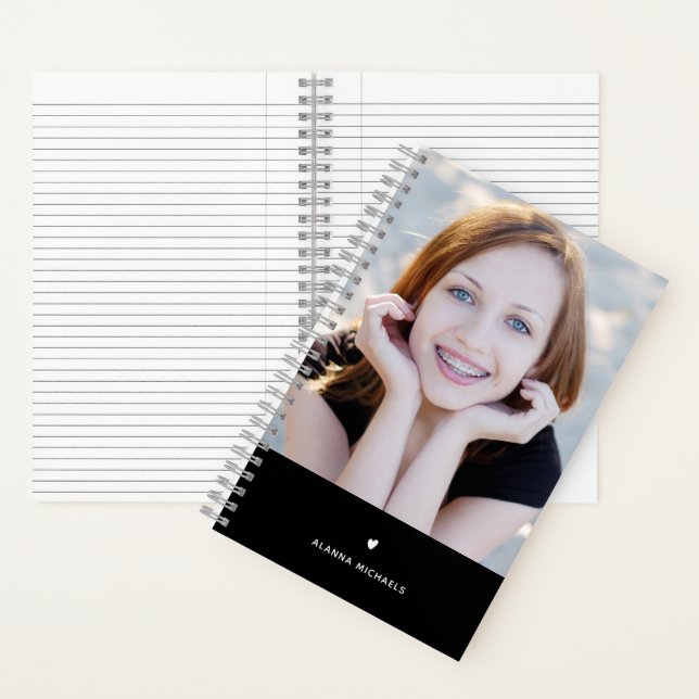 Elegant Black and White Heart Photo with Name Notebook (Inside)