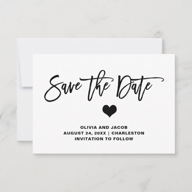 Elegant Black and White Heart Save The Date (Front)