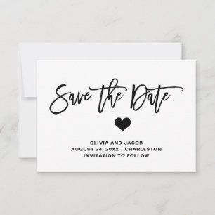Elegant Black and White Heart Save The Date