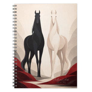 Elegant Black and White Horses Minimalist Art Notebook