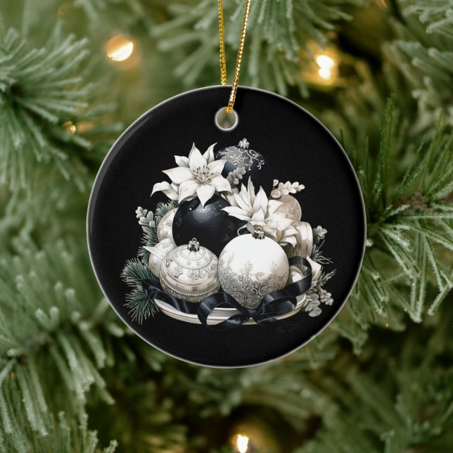 Elegant black and white ivory Christmas ornament (Tree)