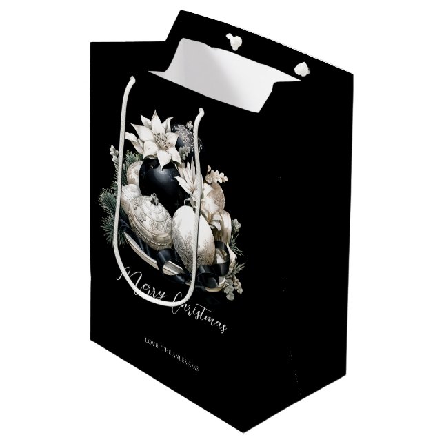 Elegant black and white ivory Christmas ornament Medium Gift Bag (Front Angled)