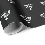 Elegant black and white Jewish menorah Hanukkah Wrapping Paper<br><div class="desc">Minimalist modern black and white Jewish menorah pattern simple elegant gift Wrapping Paper.
White menorah pattern on black background.

This wrapping paper is great for Hanukkah,  Chanukah,  bar mitzvah,  bat mitzvah,  Shabbat and Jewish Holidays.</div>
