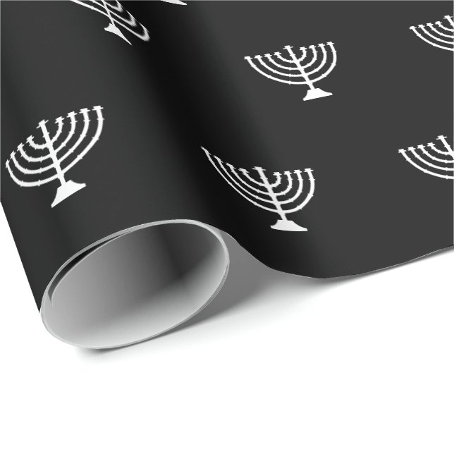 Elegant black and white Jewish menorah Hanukkah Wrapping Paper (Roll Corner)