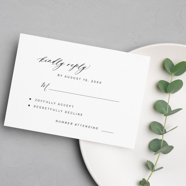 Elegant black and white kindly reply wedding RSVP card (Creator Uploaded)