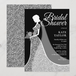Elegant Black and White Lace Gown Bridal Shower Invitation