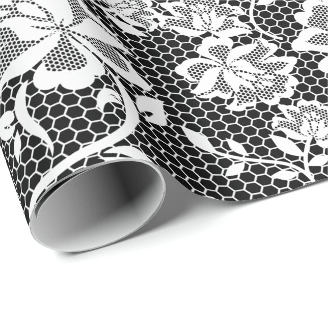 Elegant Black and White Lace Wrapping Paper (Roll Corner)