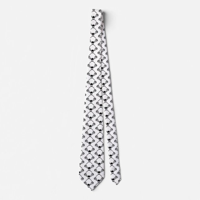 Elegant black and white Lacrosse sticks Pattern Tie (Front)