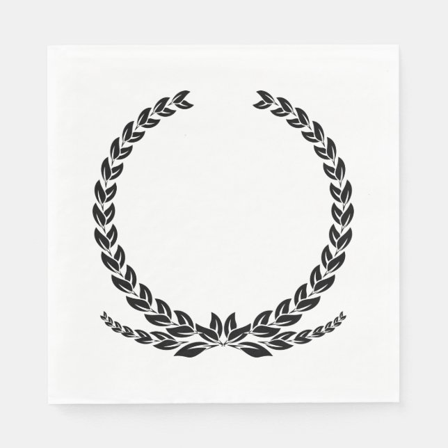 Elegant Black and White Laurel Leaf Wreath Wedding Napkin (Front)