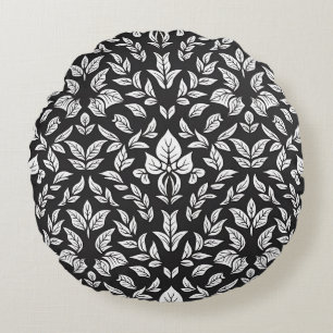 Elegant Black and White Leaf Pattern Round Cushion