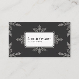 Elegant Black and White Line Art Foliage Business Card