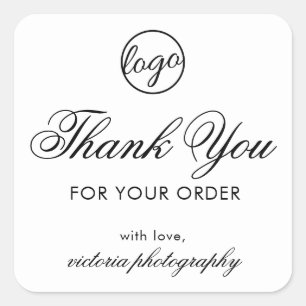 Elegant Black and White Logo Thank You Business Square Sticker