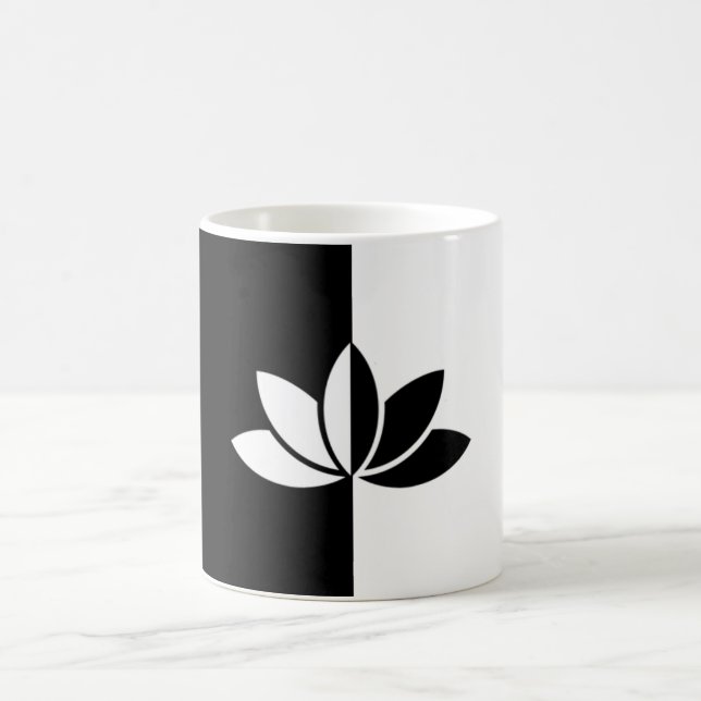 Elegant Black and White Lotus Flower Coffee Mug (Center)