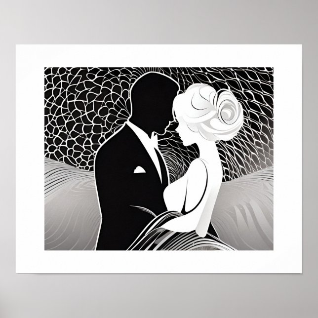 Elegant Black and White Loving Couple Embrace Poster (Front)