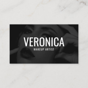 Elegant black and white makeup artist photo bold business card