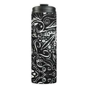 Elegant black and white mandala design thermal tumbler
