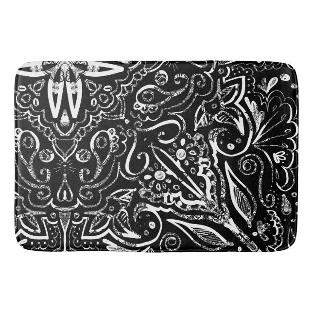 Elegant black and white mandala design throw pillo bath mat (Front)