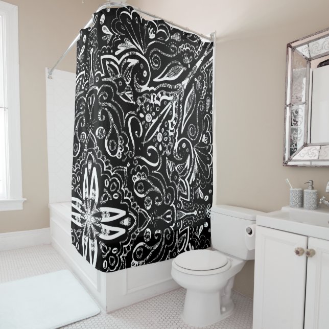 Elegant black and white mandala design throw pillo shower curtain (In Situ)