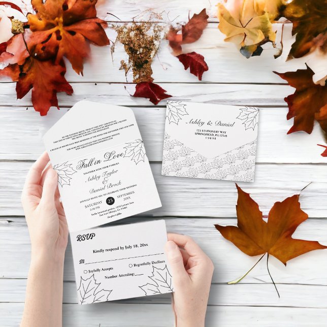 Elegant Black And White Maple Rustic Fall Wedding All In One Invitation (Creator Uploaded)