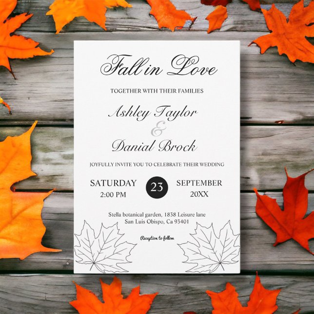Elegant Black And White Maple Rustic Fall Wedding Invitation (Creator Uploaded)