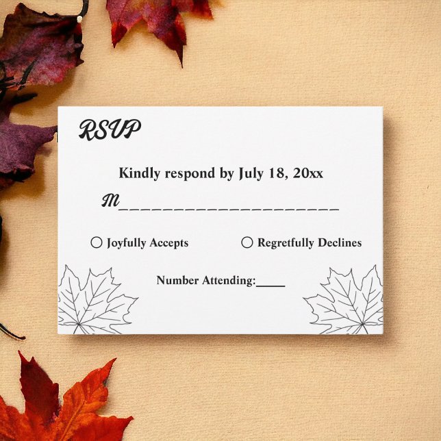 Elegant Black And White Maple Rustic Fall Wedding RSVP Card (Creator Uploaded)