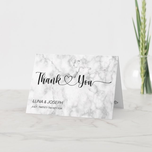 Elegant black and white marble wedding thank you  card (Front)