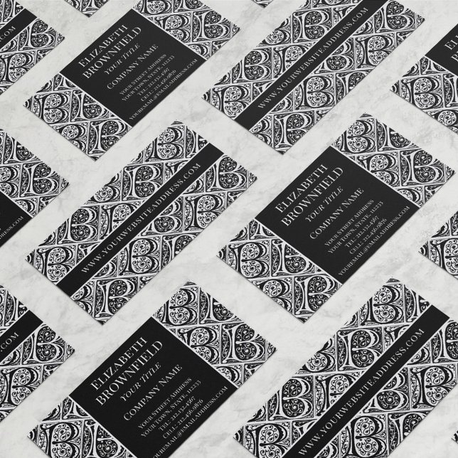 Elegant Black and White Mediaeval Letter B Busines Business Card (Creator Uploaded)