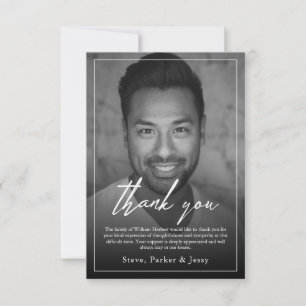 Elegant Black and White memorial Funeral Photo Thank You Card