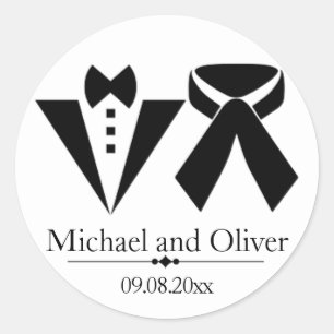 Elegant Black and White Men Couple Wedding Classic Round Sticker
