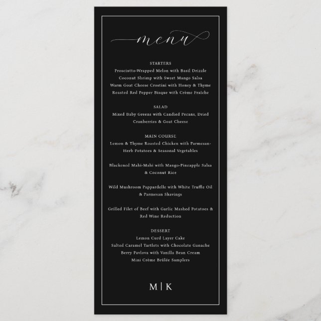 Elegant Black and White Menu for Upscale Dining (Front)