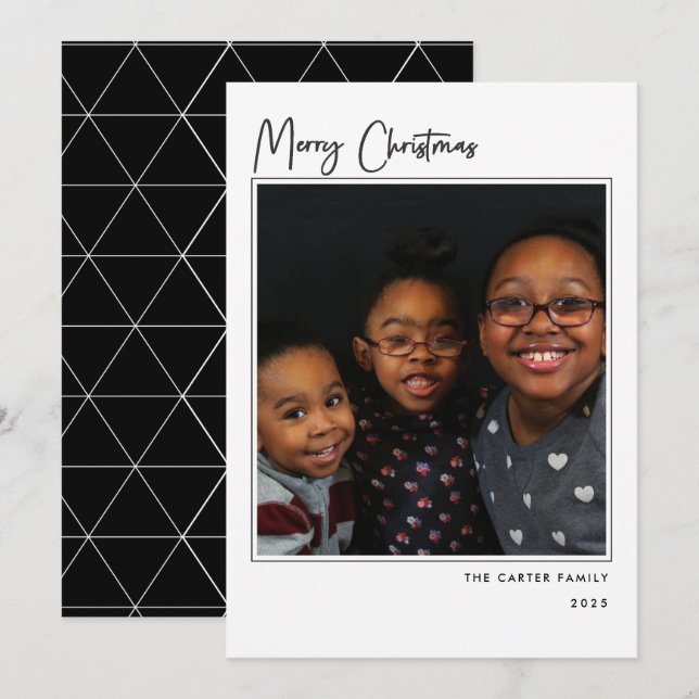 Elegant Black and White Merry Christmas Photo Card (Front/Back)