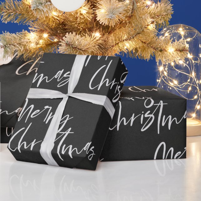 Elegant Black And White Merry Christmas Wrapping Paper (Holidays)