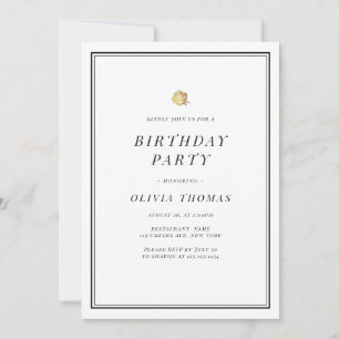 Elegant black and white minimalist Birthday Party Invitation