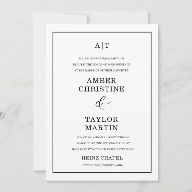 Elegant Black and White Minimalist Modern Chic Invitation (Front)