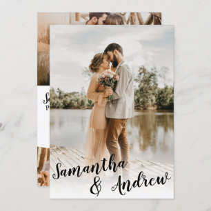 Elegant black and white minimalist photo wedding invitation