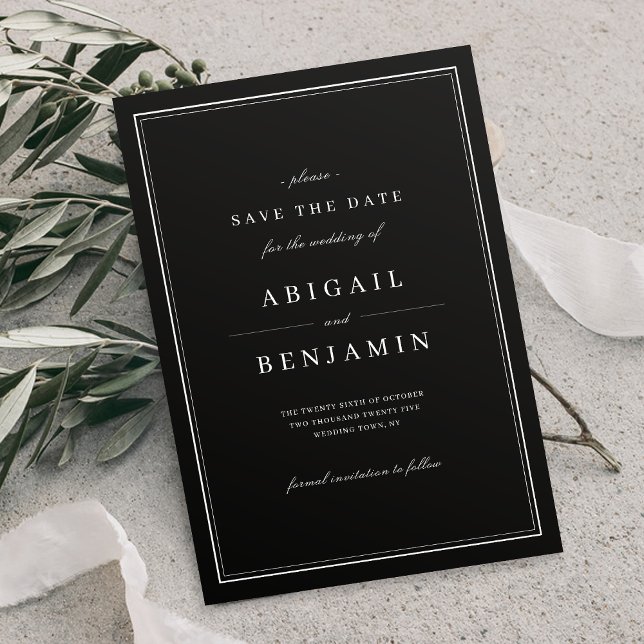Elegant black and white minimalist save the date (Elegant borders black minimalist save the date)