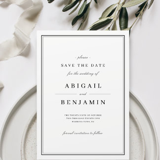 Elegant black and white minimalist save the date