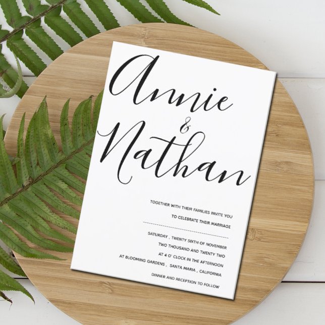Elegant Black and White Minimalist Script Wedding Invitation (Creator Uploaded)