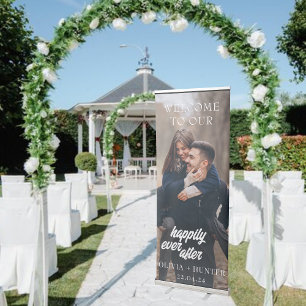 Elegant Black and white Minimalist Wedding Photo Retractable Banner