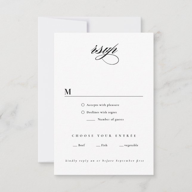 Elegant Black and White Minimalist Wedding RSVP Card (Front)
