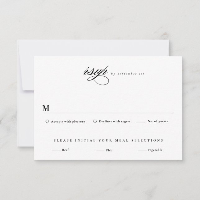 Elegant Black and White Minimalist Wedding RSVP Card (Front)