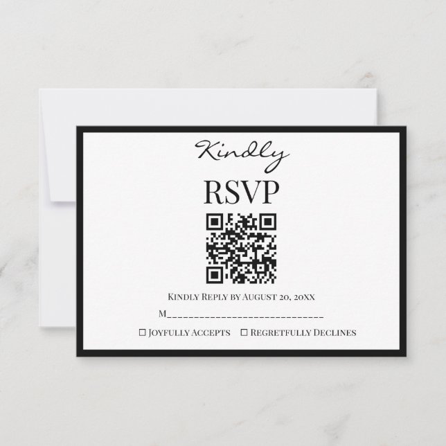 Elegant Black and White Minimalist Wedding RSVP Card (Front)