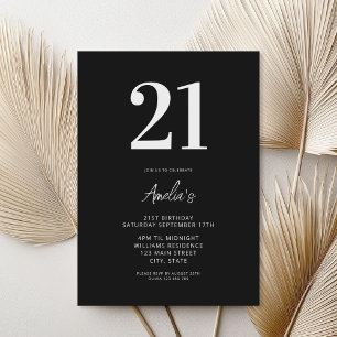 Elegant Black and White Modern 21st Birthday Invitation