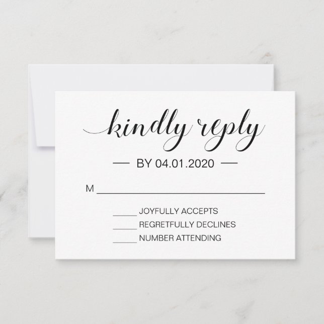 Elegant Black and White Modern Minimalist RSVP Card (Front)