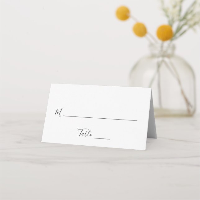 Elegant Black and White Modern Wedding Place Card (Front)