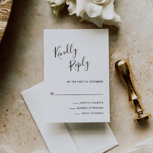Elegant Black and White Modern Wedding RSVP Card