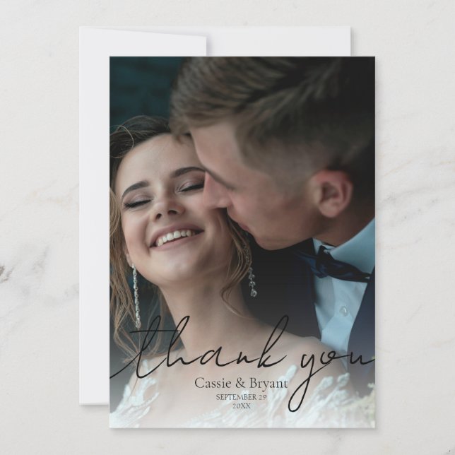 Elegant Black and White Modern Wedding Thank You Card (Front)