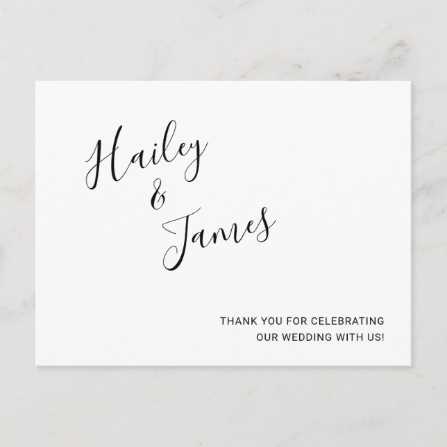 Elegant Black and White Modern Wedding Thank You Postcard (Front)